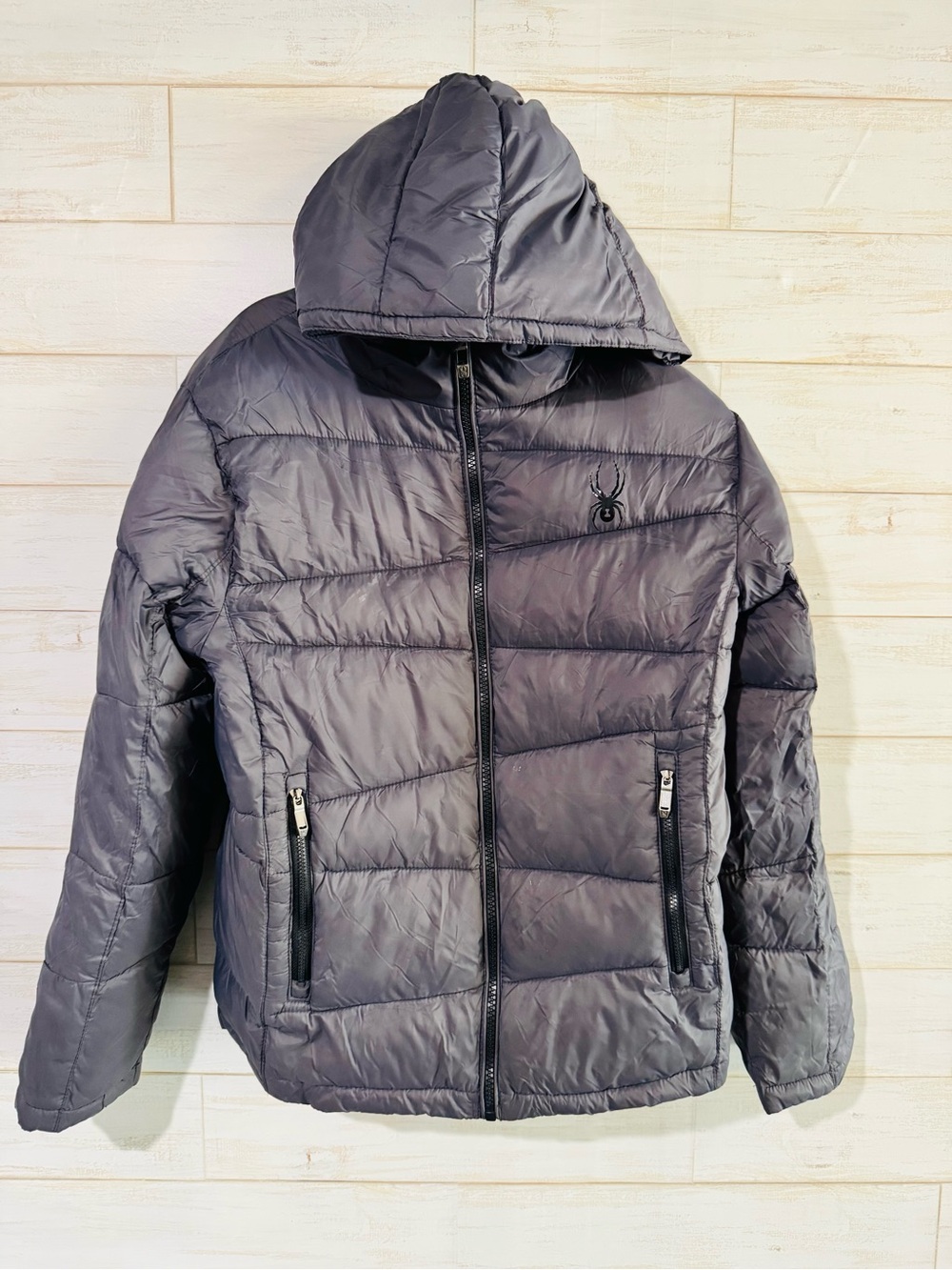 Spyder Quilted Hooded Puffer Jacket - Charcoal